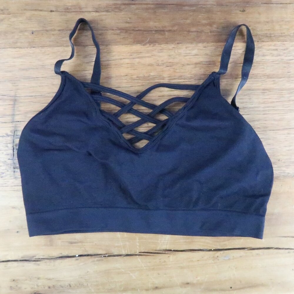 ZENANA OUTFITTERS BLACK STRAPPY LIGHTWEIGHT SPORTS BRA SIZE S/M